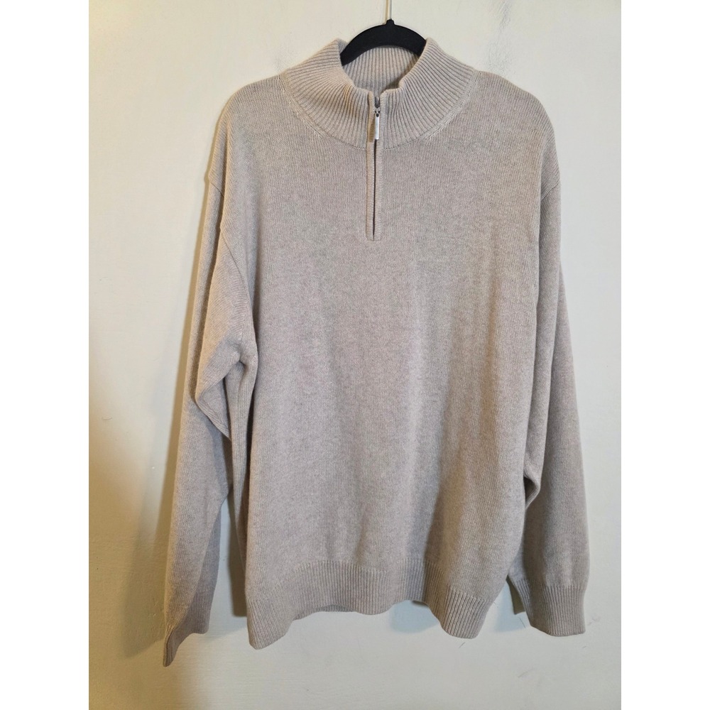 Hathaway Platinum Cashmere Silk Quarter Zip Sweater Mens XXL Beige Made in Italy